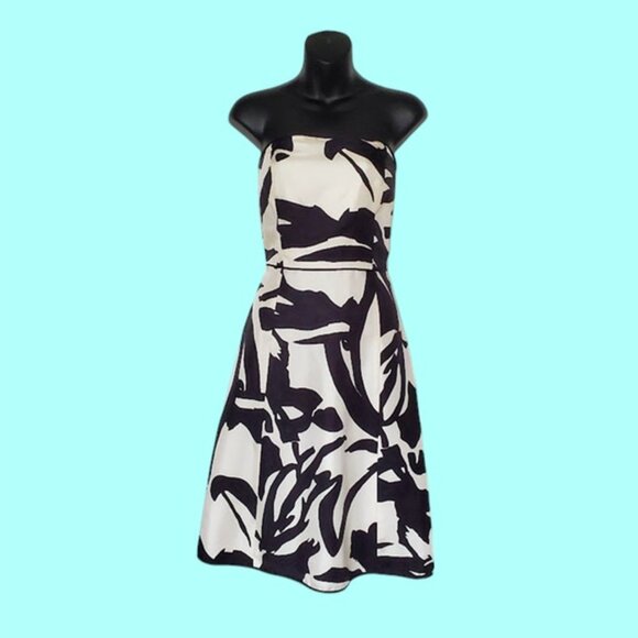 Ann Taylor Silk Strapless Fit & Flare Knee-Length Abstract Print Dress Size 6 - Picture 1 of 11